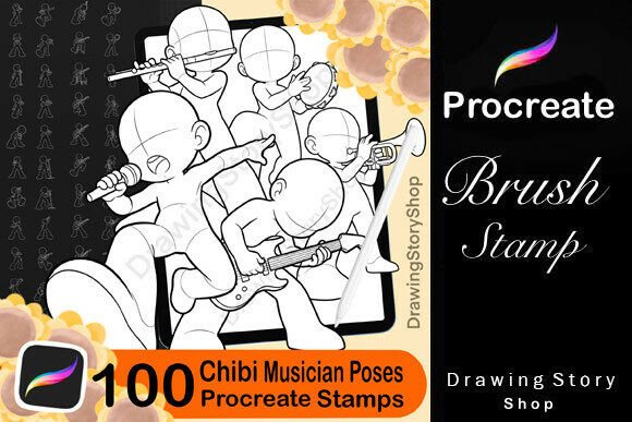 100 Procreate Chibi Musician Pose Stamps: A Must-Have Tool for Digital Artists