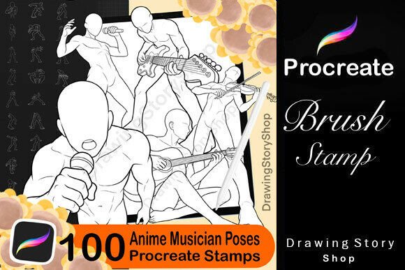 100 Procreate Musician Pose Stamps for Dynamic Digital Art