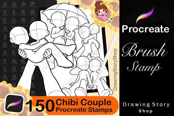 150 Procreate Chibi Couple Pose Stamps: Creative Inspiration for Digital Artists