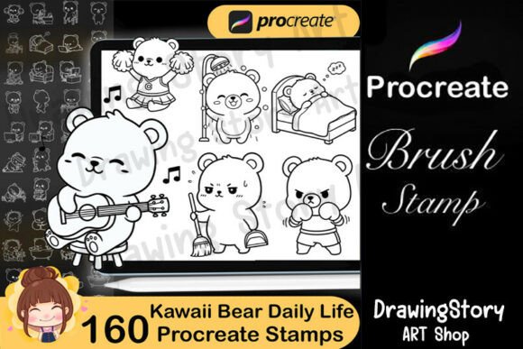 160 Kawaii Bear Daily Life Stamps: A Creative Toolkit for Digital Artists and Planners