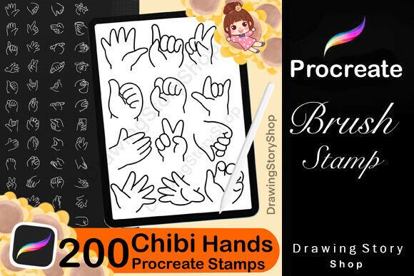 200 Procreate Chibi Hand Stamps