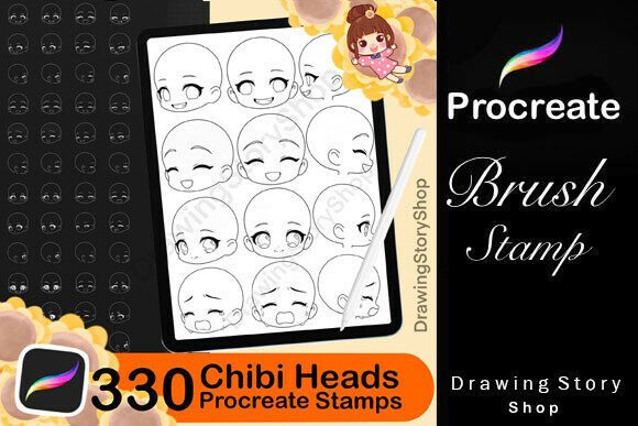 330 Procreate Chibi Girls Head Stamps