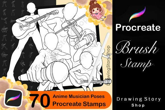 70 Procreate Anime Musician Pose Stamps: Enhancing Digital Art with Dynamic Musician References