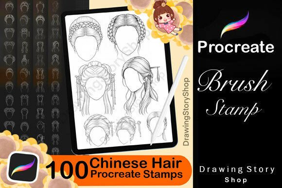 Exploring the Art of Traditional Chinese Hair Design with 100 Procreate Chinese Hair Stamps