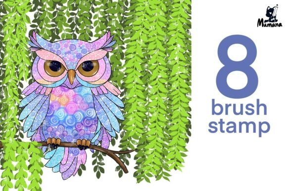 Owl Leaves Brush Digital Art for Creative Designers