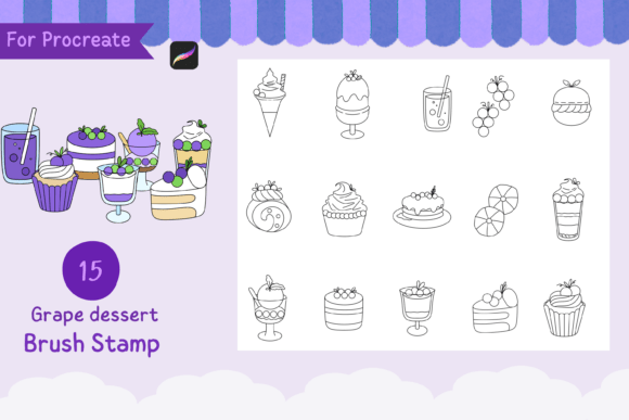 Procreate Brush Stamp Grape Dessert