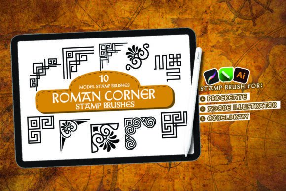 Roman Corner Brush Procreate, Corel, Ai: Elevate Your Designs with Timeless Roman Artistry