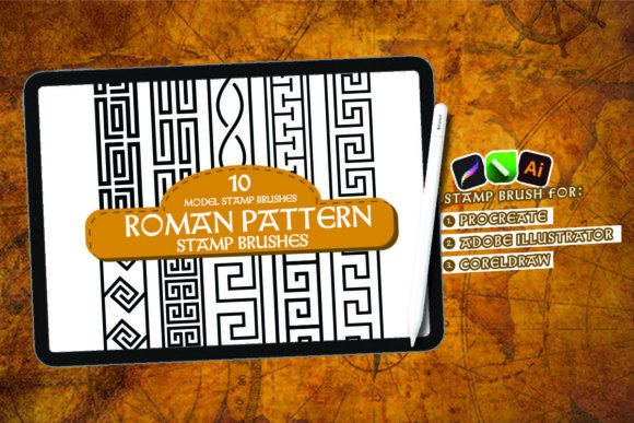 Roman Pattern Brush Procreate, Corel, Ai: Integrating Classical Art into Modern Design Workflows
