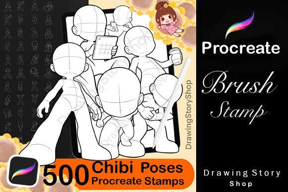 Unlocking Creativity with 500 Procreate Foreshortening & Perspective Chibi Pose Stamps