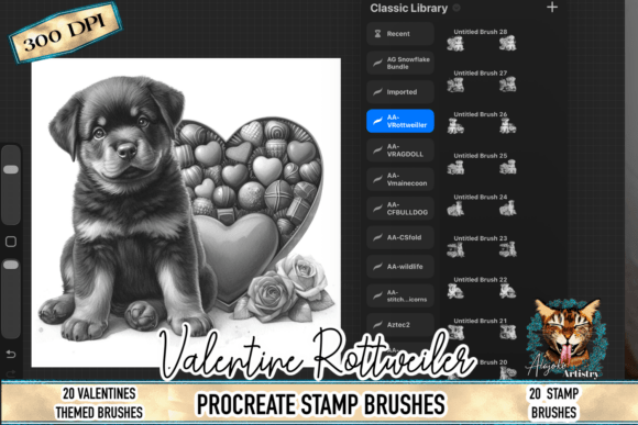 Valentine Rottweiler Procreate Stamps