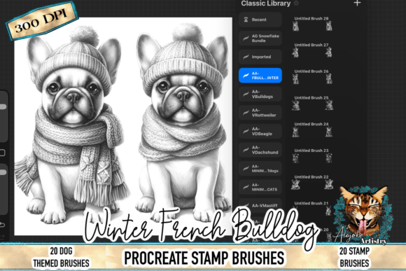 Winter French Bulldog Procreate Stamp: Cozy Digital Art Made Easy