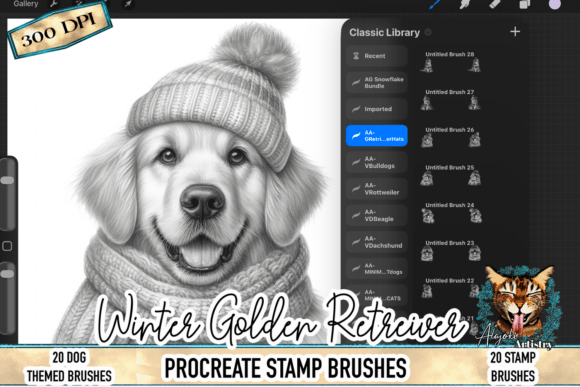 Winter Golden Retriever Procreate Stamp: A Cozy Design Essential